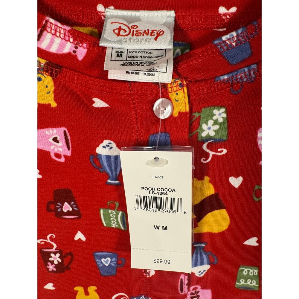 NOS NWT VTG 90s Disney Store Winnie The Pooh “Pooh Cocoa” Pajama Set Medium Red - Picture 4 of 15